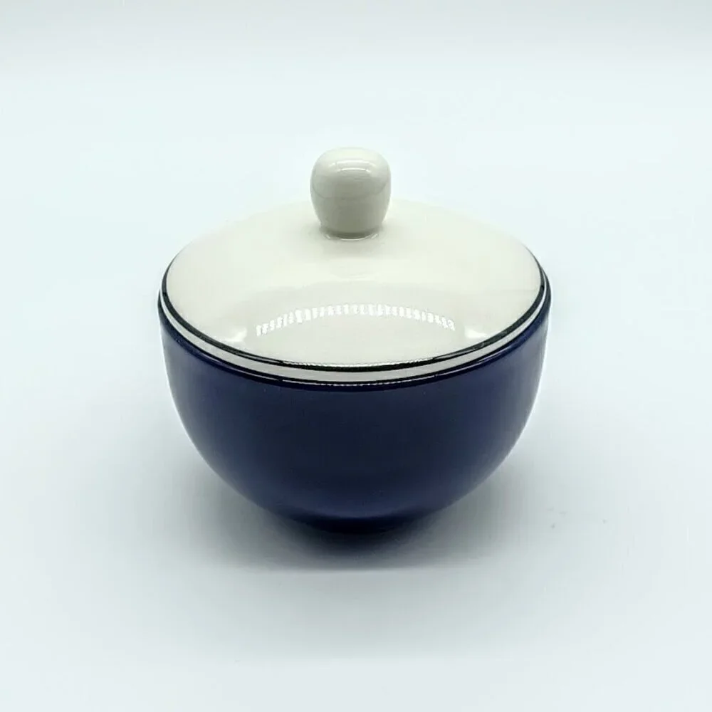 Vintage Pagnossin Treviso Italy Blue Ceramic Covered Sugar Bowl